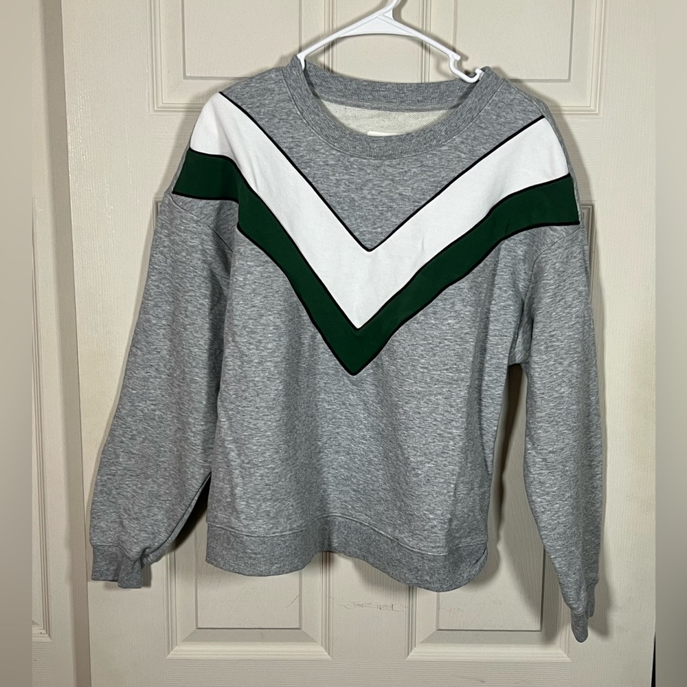 Anthropologie Maeve Gray and Green Chevron Sweatshirt sweater